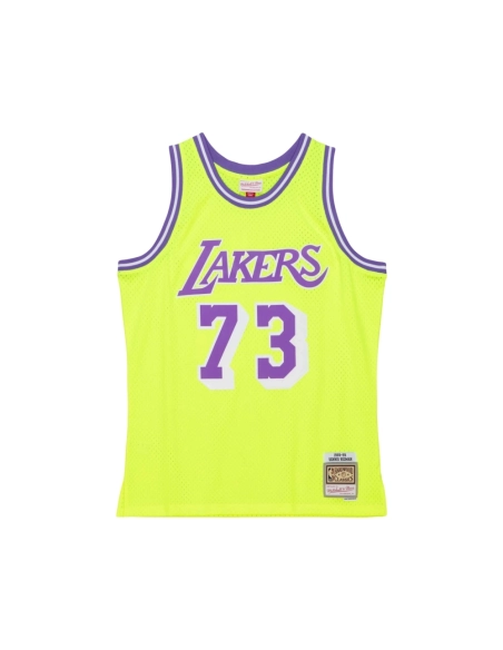 Mens Los Angeles Lakers Dennis Rodman Neon Yellow Hardwood Classics 1998 99 Tropical Swingman Jersey,Los Angeles Lakers,NBA,JERS