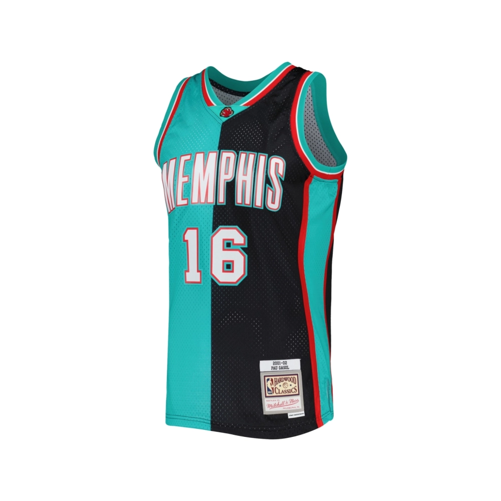 Mens Memphis Grizzlies Pau Gasol Black Turquoise Hardwood Classics 2001 02 Split Swingman Jersey,Memphis Grizzlies,NBA,JERSEY wi