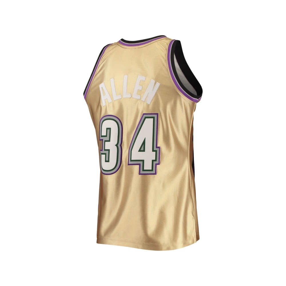 Mens Milwaukee Bucks Ray Allen Gold 75th Anniversary 1996 97 Hardwood Classics Swingman Jersey,Milwaukee Bucks,NBA,JERSEY with f