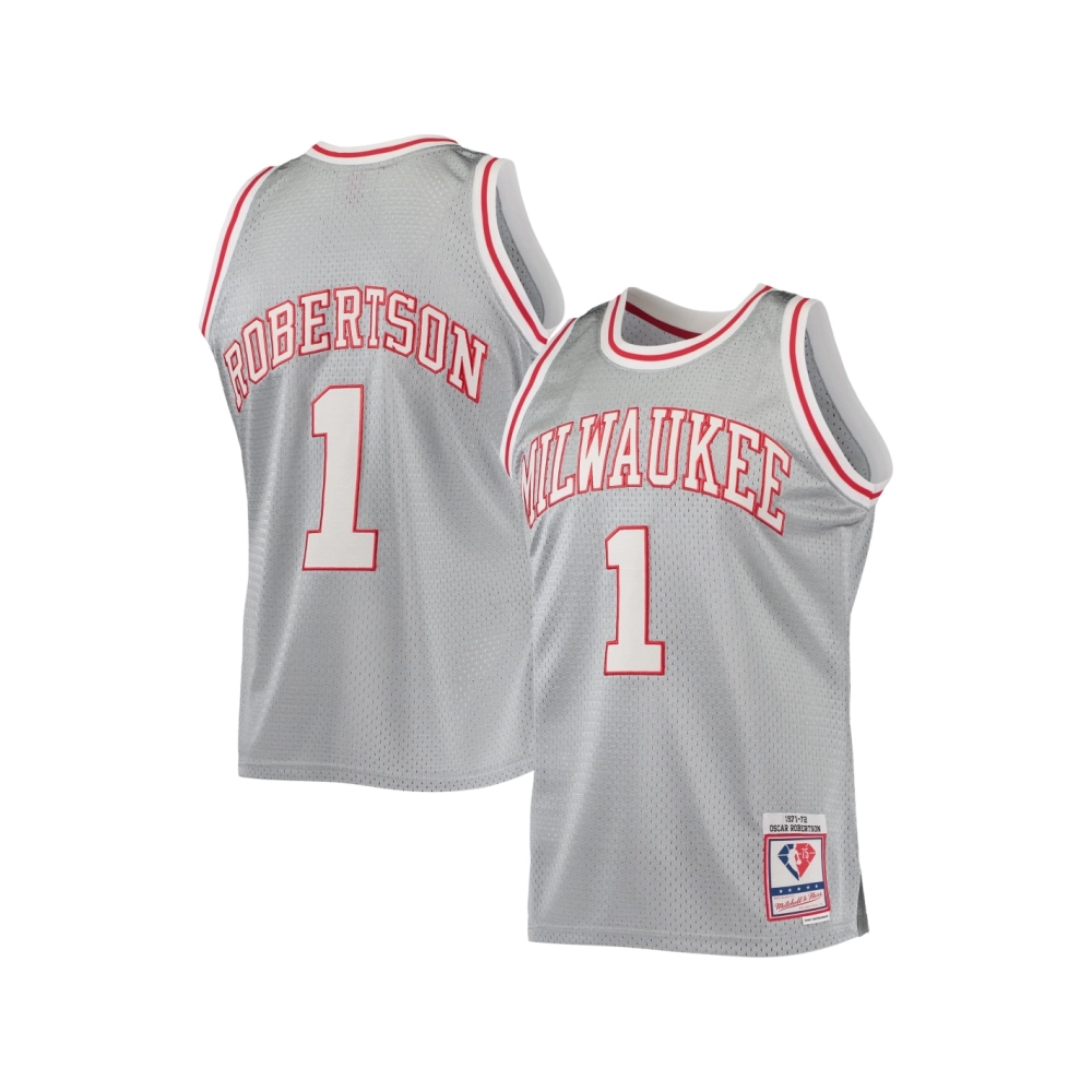 Mens Milwaukee Bucks Oscar Robertson Silver 75th Anniversary 1971 72 Hardwood Classics Swingman Jersey,Milwaukee Bucks,NBA,JERSE