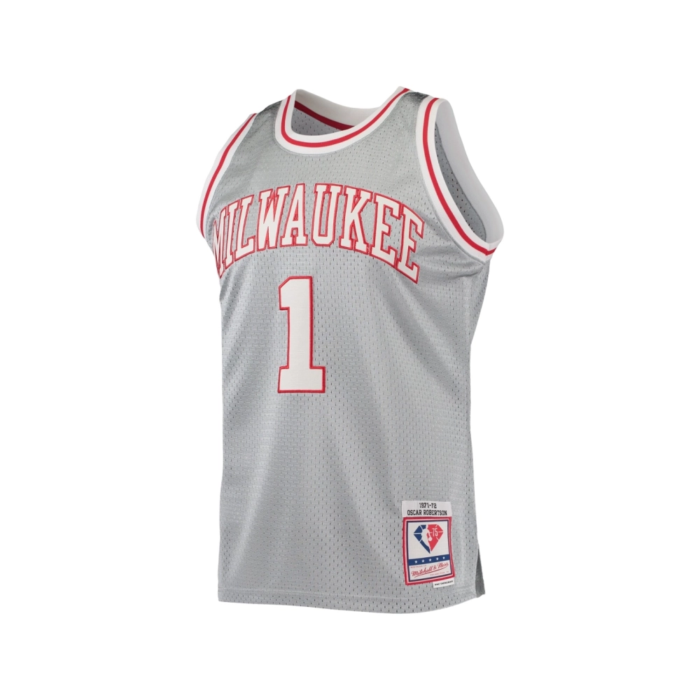 Mens Milwaukee Bucks Oscar Robertson Silver 75th Anniversary 1971 72 Hardwood Classics Swingman Jersey,Milwaukee Bucks,NBA,JERSE
