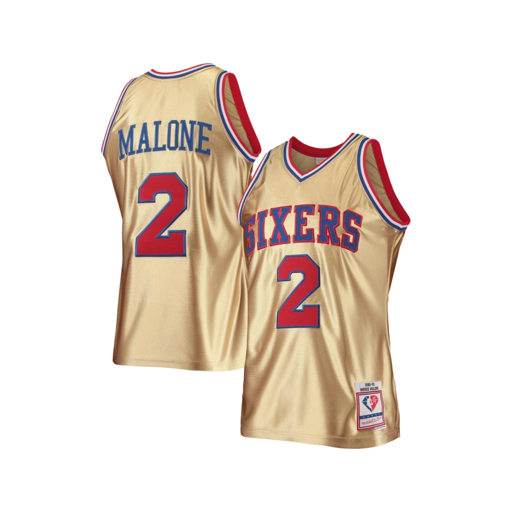 Mens Philadelphia 76ers Moses Malone Gold 75th Anniversary 1982 83 Hardwood Classics Swingman Jersey,Philadelphia 91ers,NBA,JERS