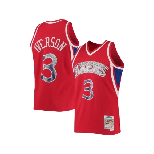 Mens Philadelphia 76ers Allen Iverson Red 1996 97 Hardwood Classics NBA 75th Anniversary Diamond Swingman Jersey,Philadelphia 12