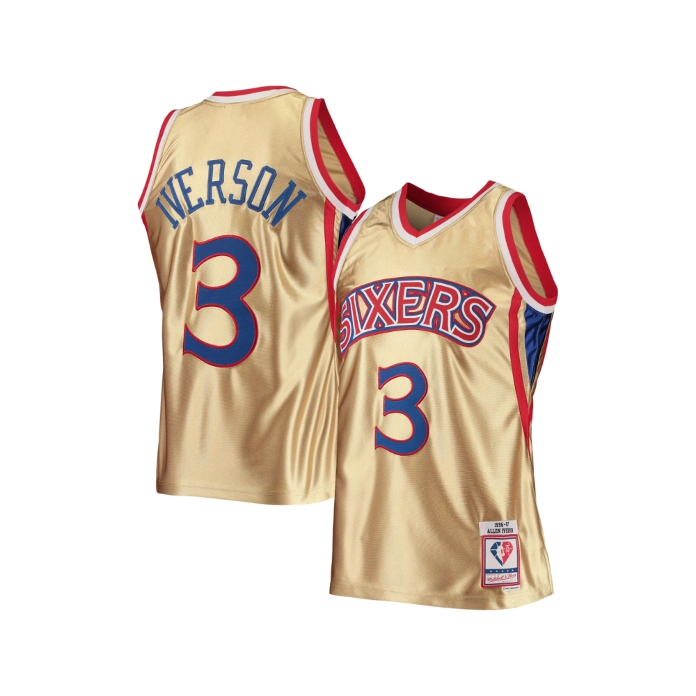 Mens Philadelphia 76ers Allen Iverson Gold 75th Anniversary 1996 97 Hardwood Classics Swingman Jersey,Philadelphia 124ers,NBA,JE