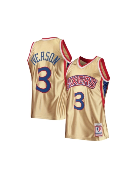 Mens Philadelphia 76ers Allen Iverson Gold 75th Anniversary 1996 97 Hardwood Classics Swingman Jersey,Philadelphia 124ers,NBA,JE