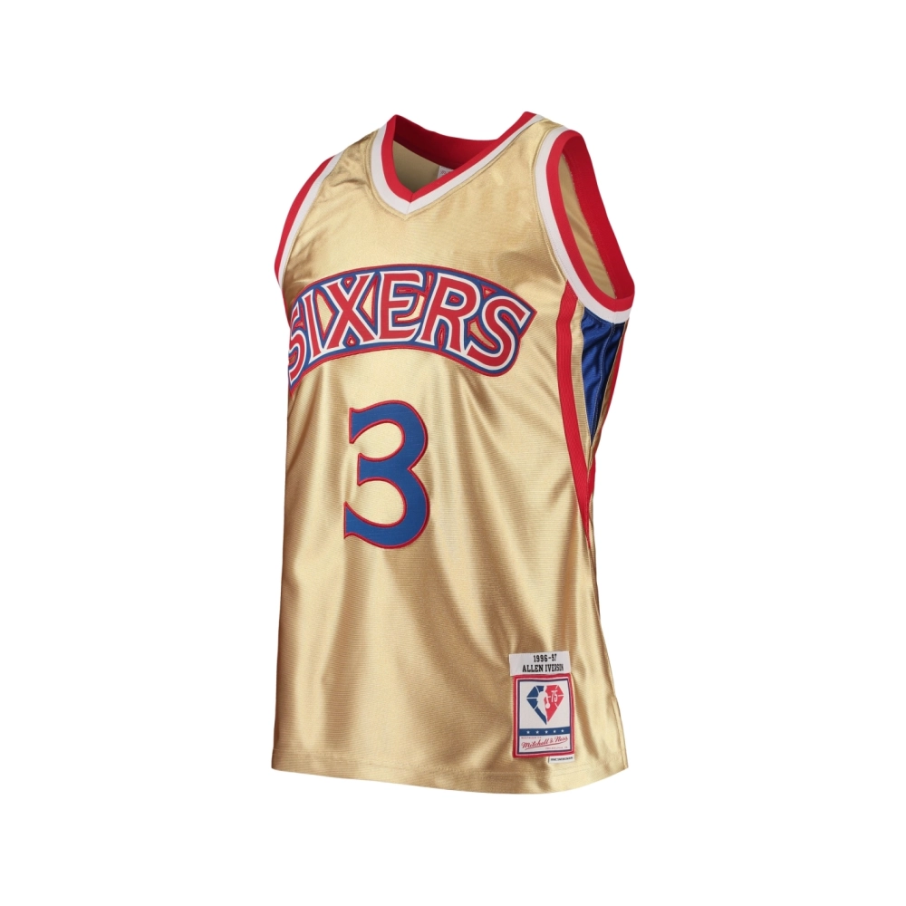 Mens Philadelphia 76ers Allen Iverson Gold 75th Anniversary 1996 97 Hardwood Classics Swingman Jersey,Philadelphia 124ers,NBA,JE