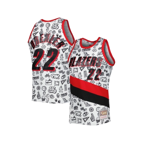 Mens Portland Trail Blazers Clyde Drexler White 1991-92 Hardwood Classics Doodle Swingman Jersey,Portland Trail Blazers,NBA,JERS