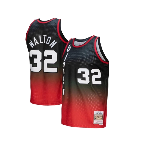Mens Portland Trail Blazers Bill Walton Red Black 1976 77 Hardwood Classics Fadeaway Swingman Jersey,Portland Trail Blazers,NBA,