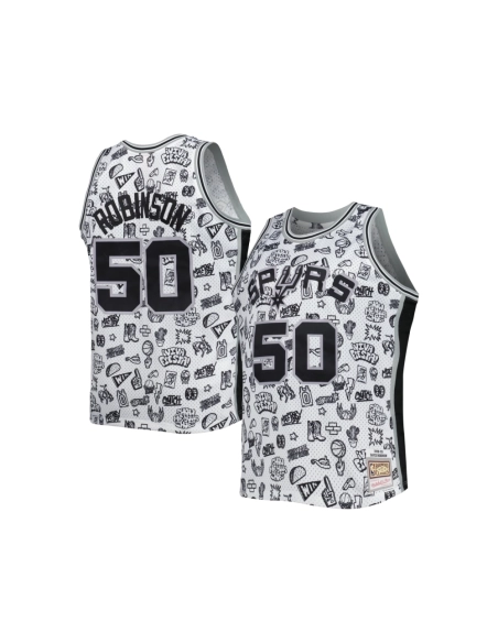 Mens San Antonio Spurs David Robinson White 1998 99 Hardwood Classics Doodle Swingman Jersey,San Antonio Spurs,NBA,JERSEY with f
