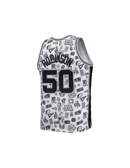 Mens San Antonio Spurs David Robinson White 1998 99 Hardwood Classics Doodle Swingman Jersey,San Antonio Spurs,NBA,JERSEY with f