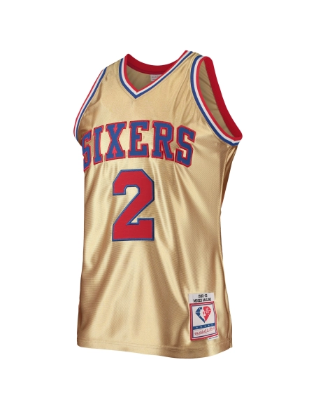 Mens Philadelphia 76ers Moses Malone Gold 75th Anniversary 1982 83 Hardwood Classics Swingman Jersey,Philadelphia 91ers,NBA,JERS