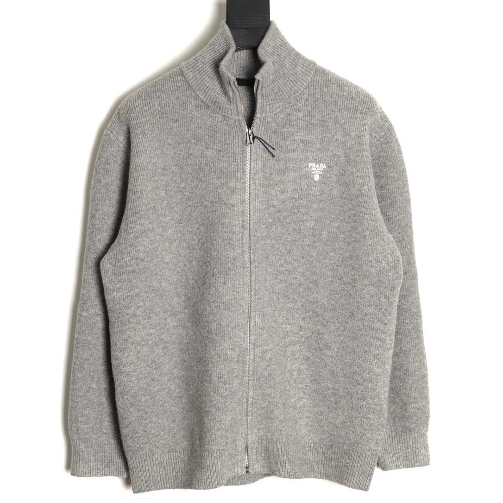 Prada inverted triangle knitted zipper cardigan jacket,Prada