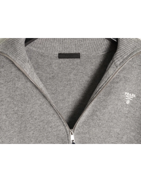 Prada inverted triangle knitted zipper cardigan jacket,Prada