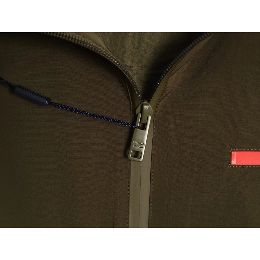 Prada chest red stripe zip-up hooded jacket TSK1,Prada