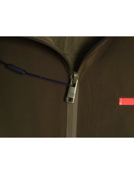 Prada chest red stripe zip-up hooded jacket TSK1,Prada