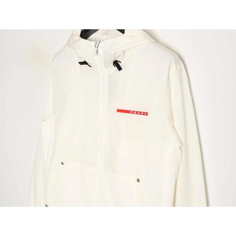 Prada chest red stripe zip-up hooded jacket,Prada