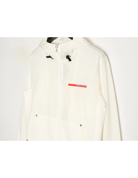 Prada chest red stripe zip-up hooded jacket,Prada