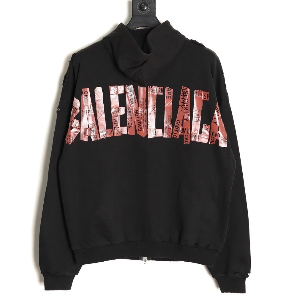 Balenciaga red masking tape zip-up hooded jacket,Balenciaga