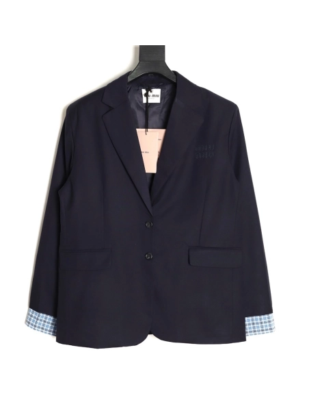 Miu Miu checked patchwork sleeve wool blazer,Miu Miu